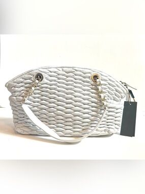 Paolo Masi Quilted White Italian Leather Satchel NWT